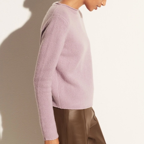 🎉NWT vince cashmere roll edge trim pullover in lilac stone - Picture 3 of 11